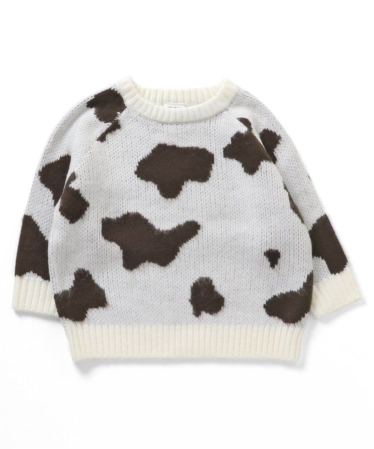 日本 BREEZE - 動物印花柔軟針織毛衣-白色乳牛