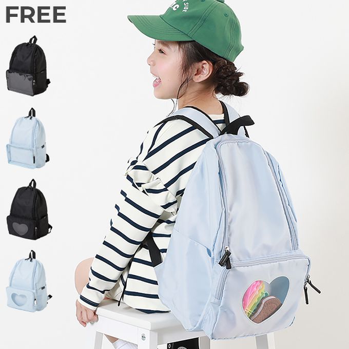 日本 devirock - 透明窗多格層大容量後背包-心型窗-黑 (37x28cm)