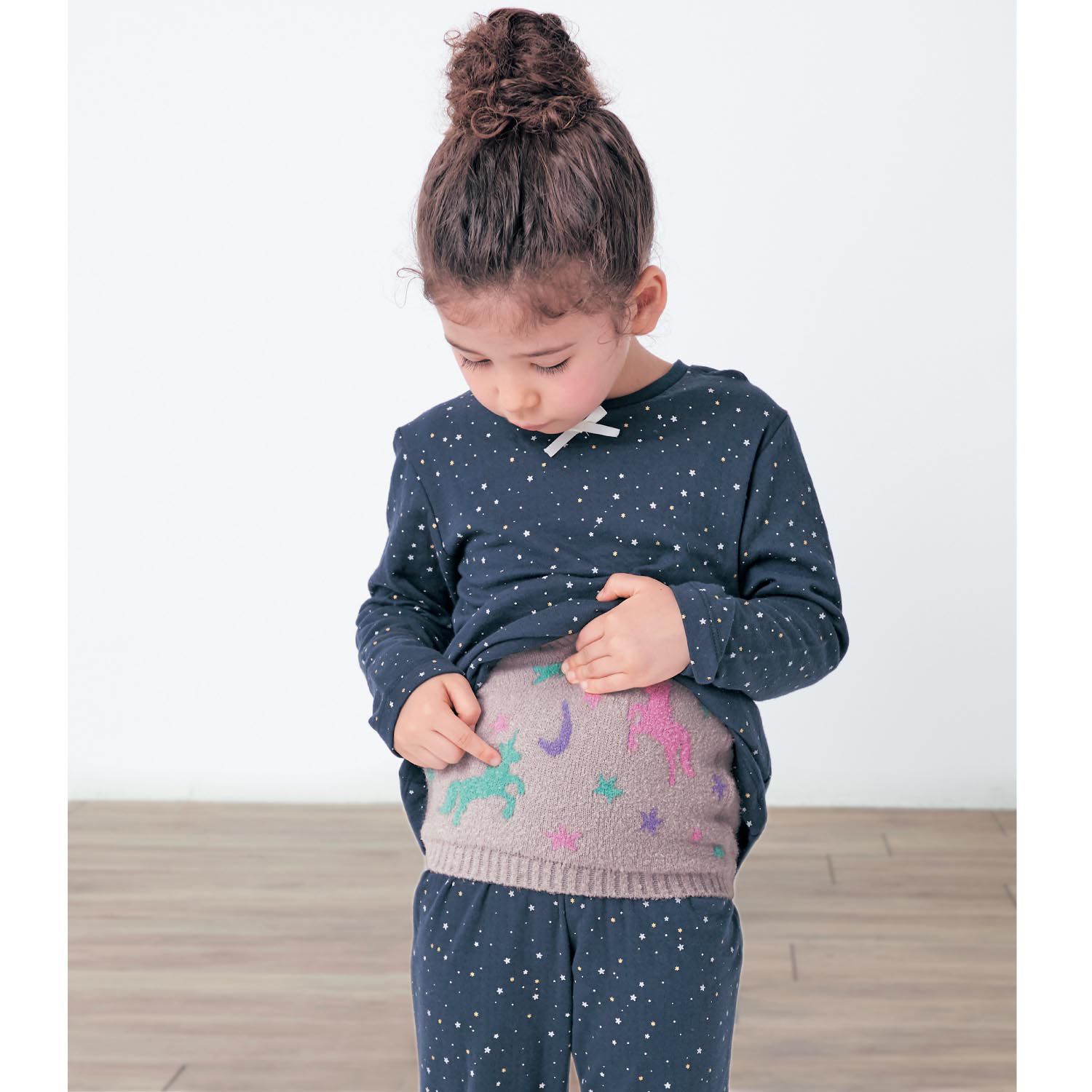 日本千趣會 - 日本製兒童保暖腹卷-獨角獸-粉 (適合腰圍43-53cm(20x22cm))