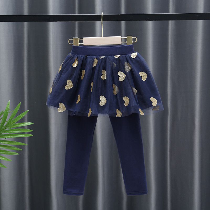 JB clothes - 愛心假二件褲裙-深藍