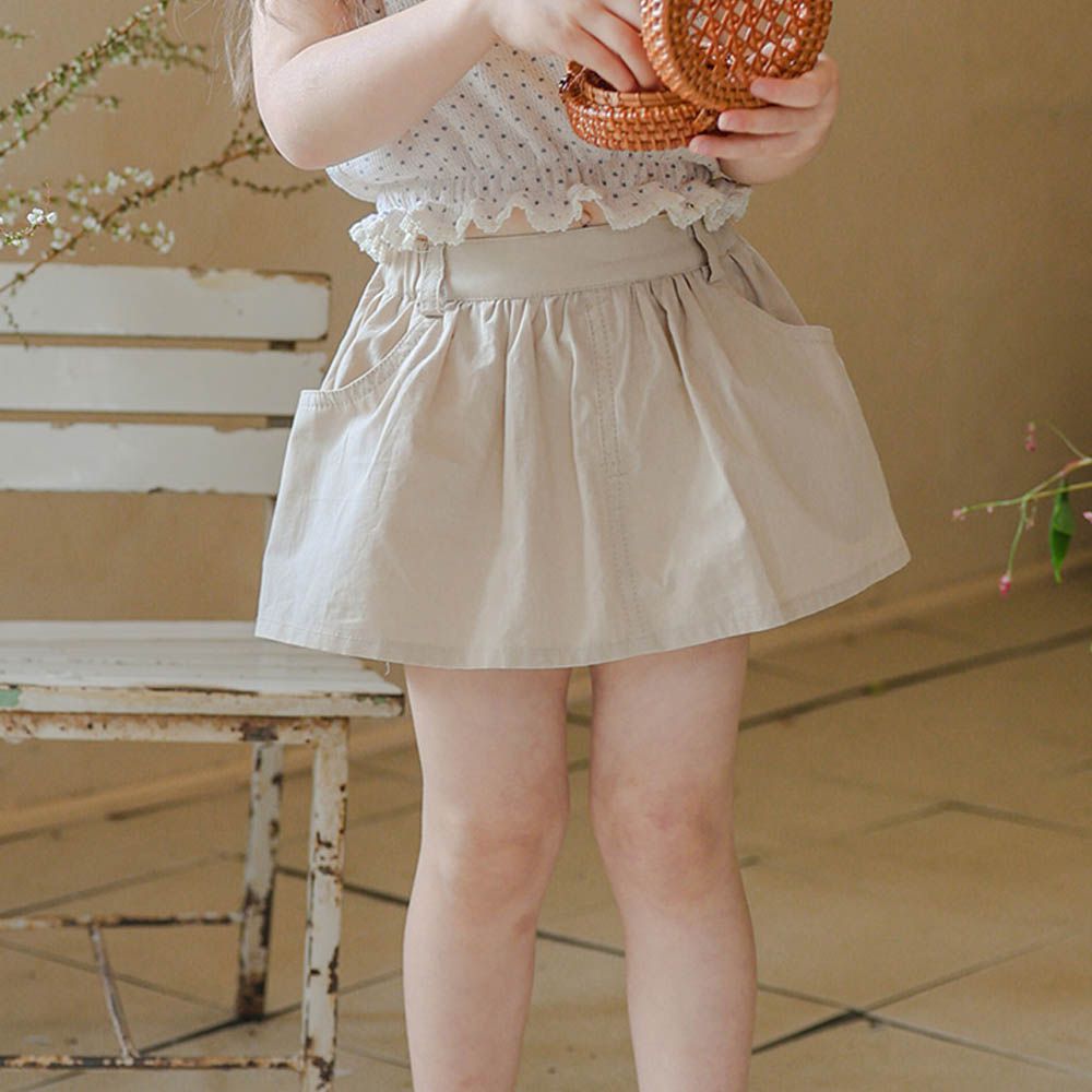 後鬆緊極簡風口袋褲裙-淺卡其