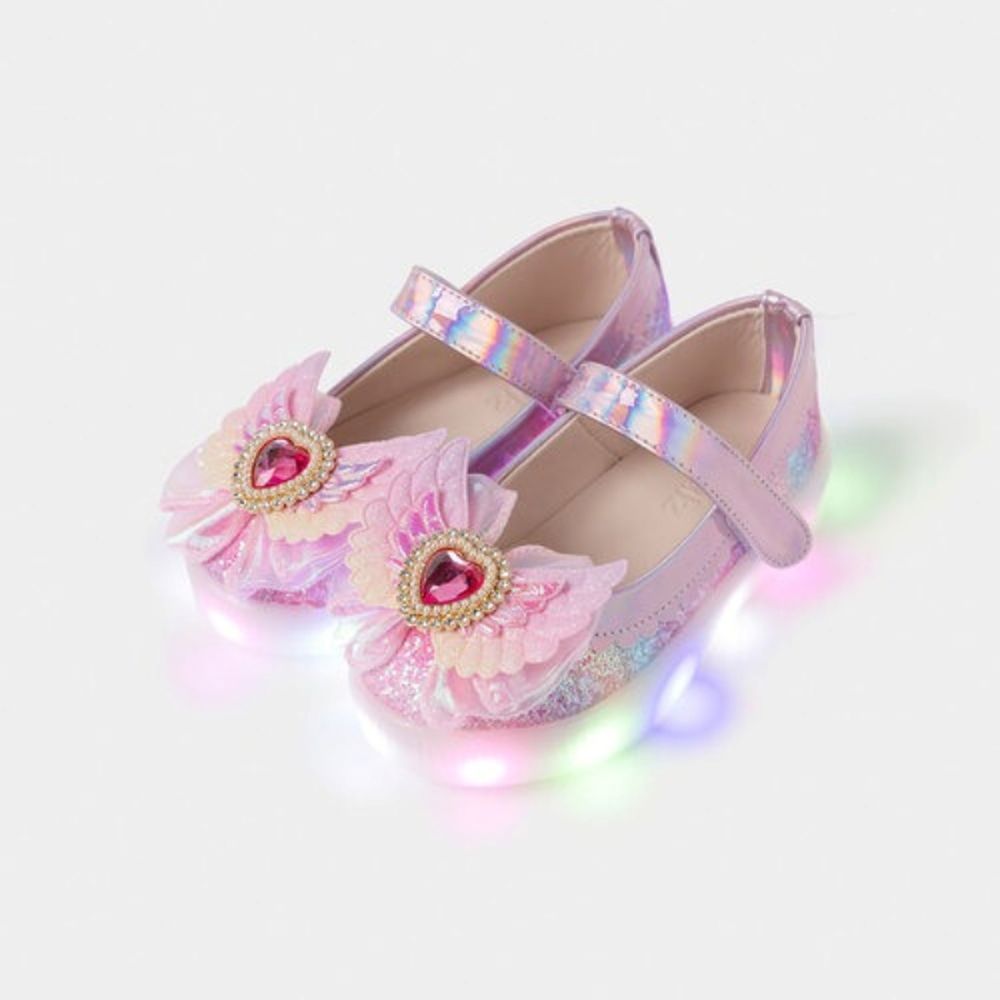 (LED)愛心寶石天使翅膀亮片厚底鞋-粉