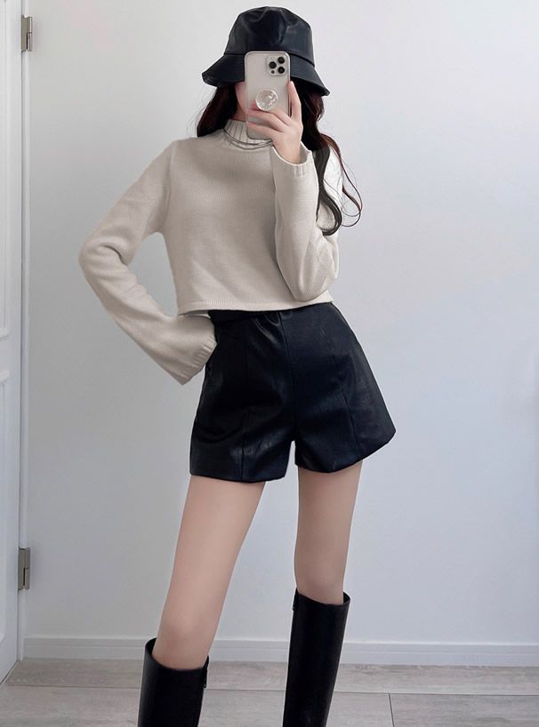 日本 GRL - 微喇叭寬袖針織短版毛衣-暖紅