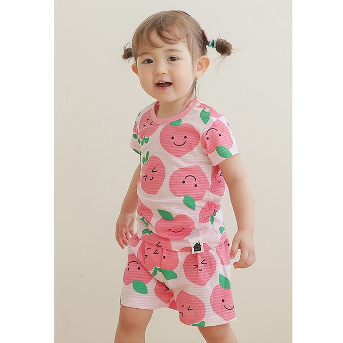 正韓 VOVO - 超優質嬰幼兒/兒童短袖100% 有機純棉家居服/睡衣-甜心桃子