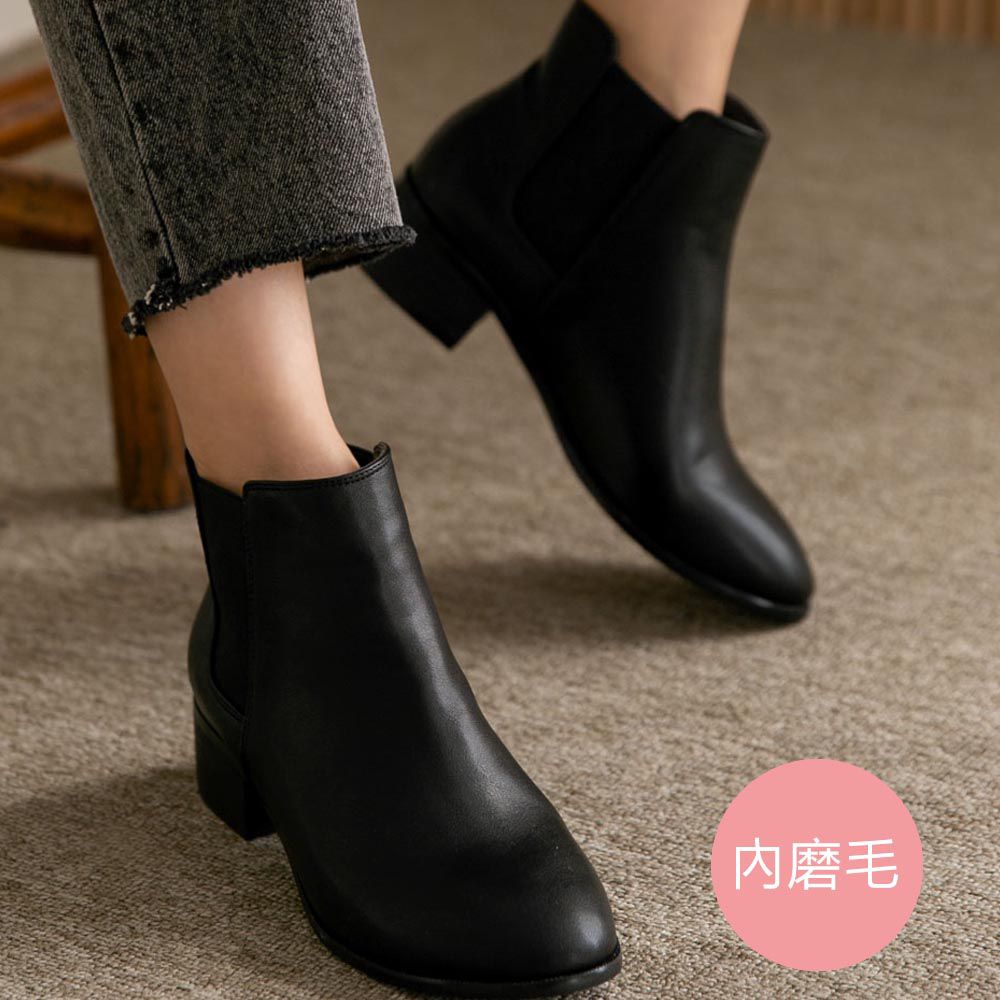 韓國 PINKELEPHANT - 極簡好搭配低跟短靴(4cm)-內磨毛-黑