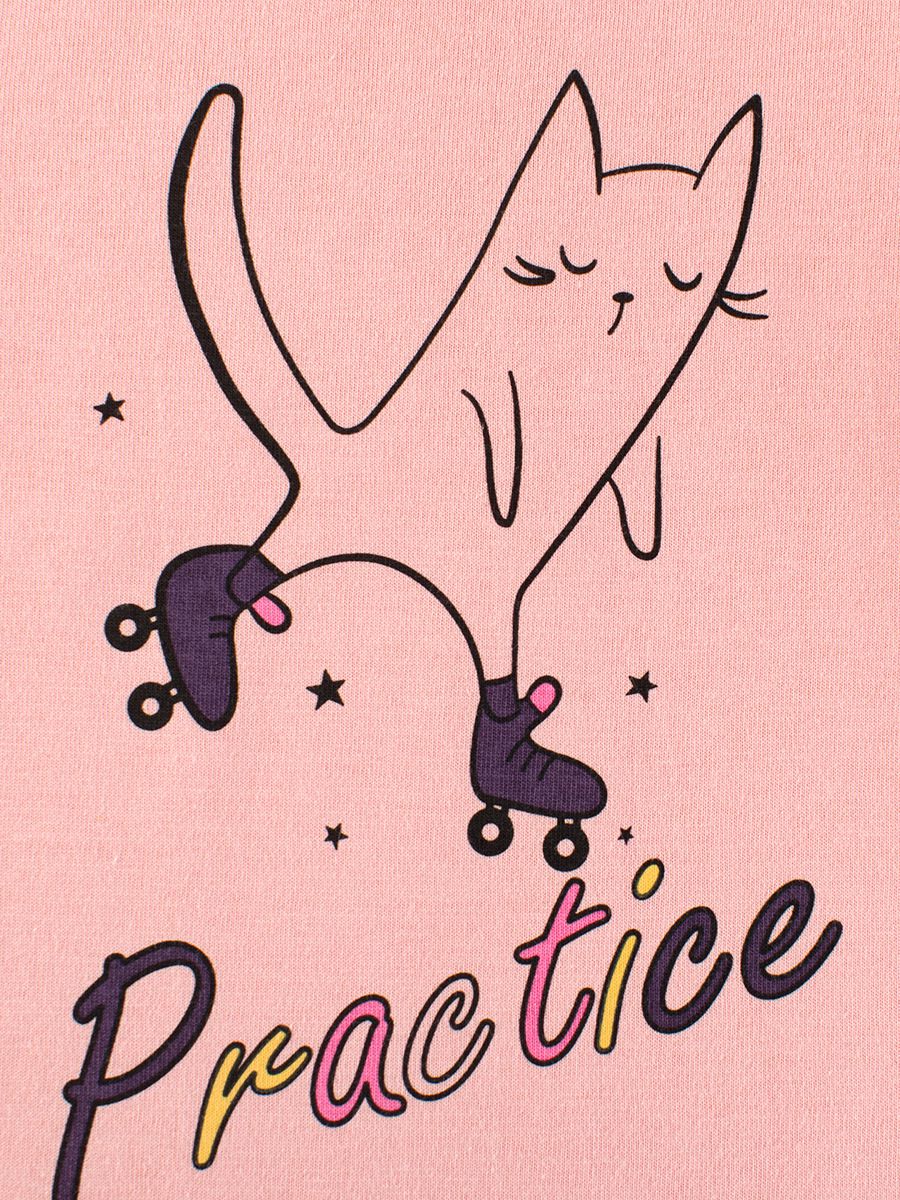 純棉圓領薄長袖上衣-溜冰貓貓-粉色