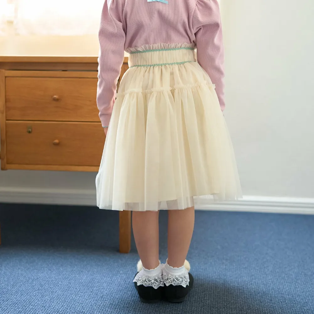 夢幻澎澎層次感皺摺紗裙-象牙米