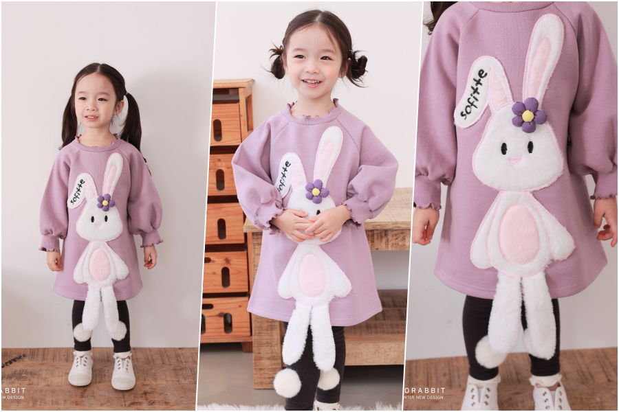 韓國 Coco rabbit - 裝飾毛絨白兔連身洋裝-粉