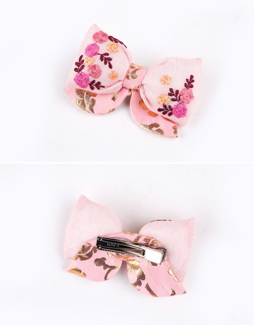 韓國 yedam - 韓服髮飾-刺繡蝴蝶結髮夾-粉紅