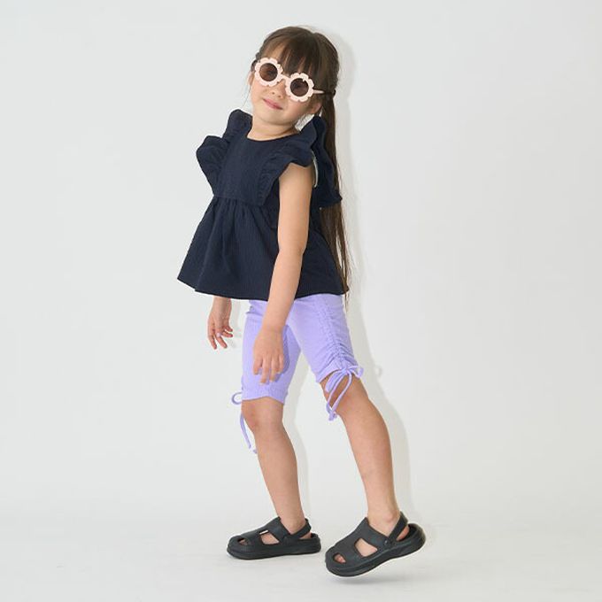 日本 Lycee mine - 側綁帶甜心皺摺合身五分褲-粉紅