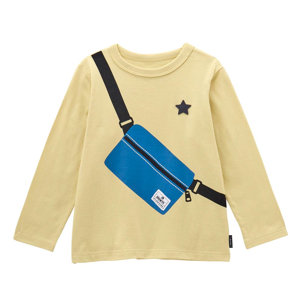 GITA 100%棉舒適印花長袖上衣-斜背包-淺黃