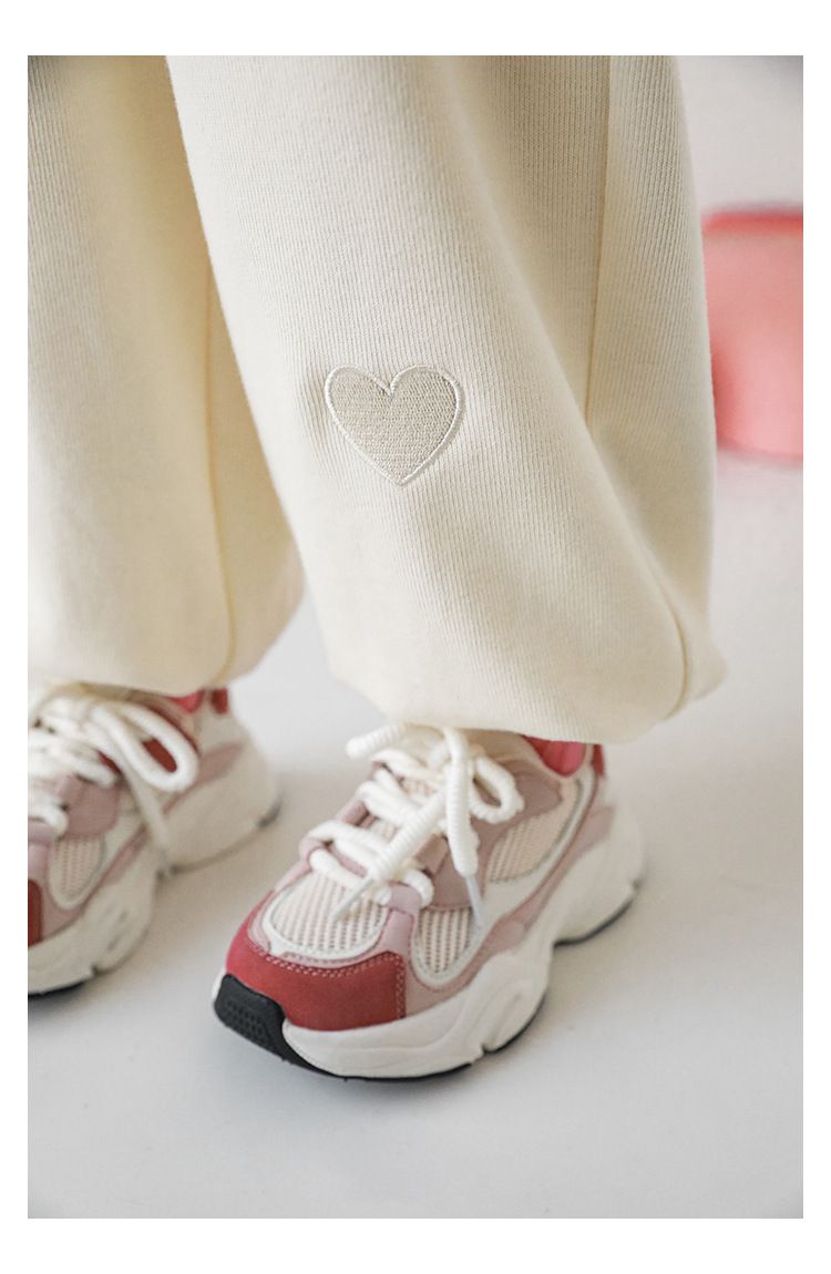 腰鬆緊百搭休閒束口長褲-愛心-粉色