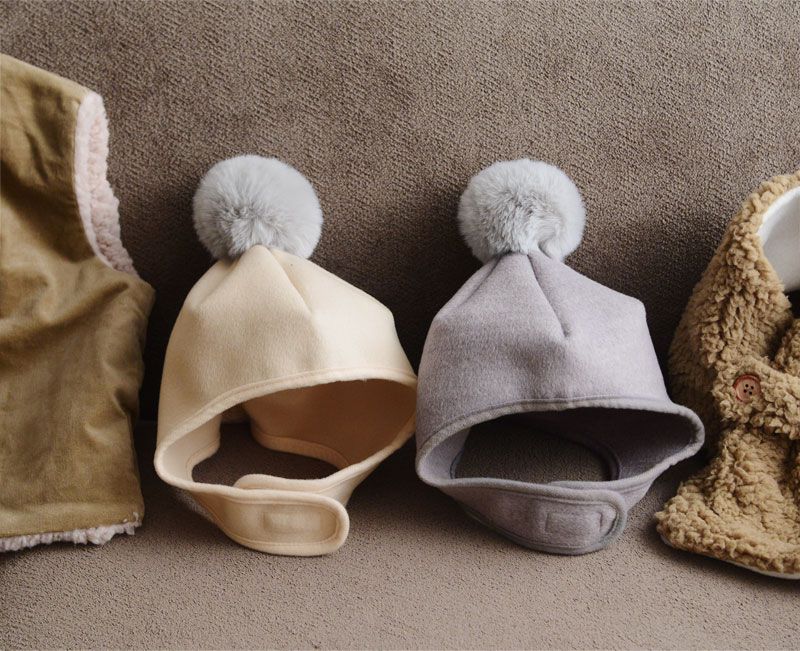 日本 kukka ja puu - 小球造型保暖防寒帽-米杏 (52cm)