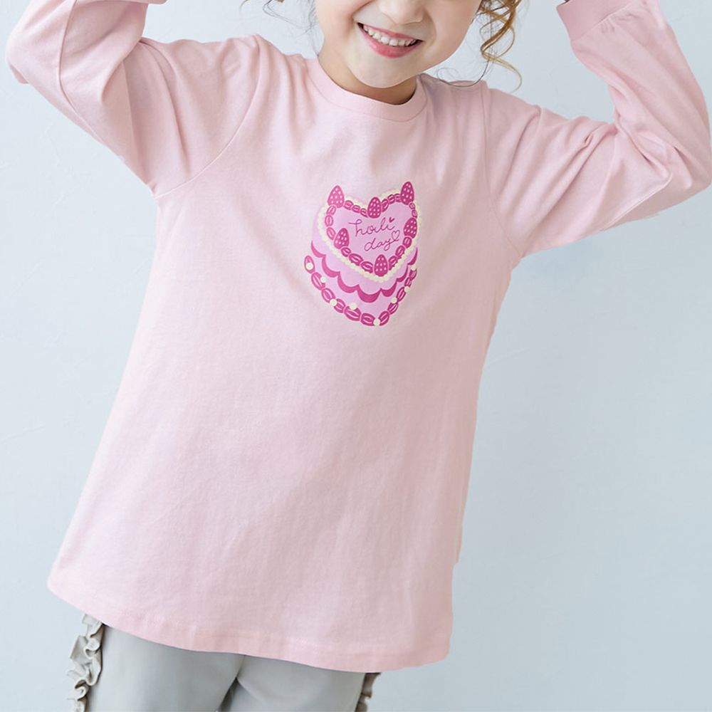 純棉甜美印花長版T恤-心型蛋糕-粉紅