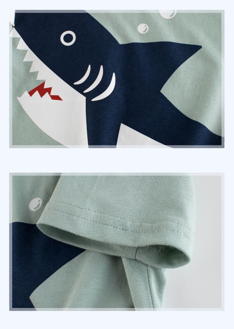 純棉短袖上衣-呆呆鯊魚-灰綠色