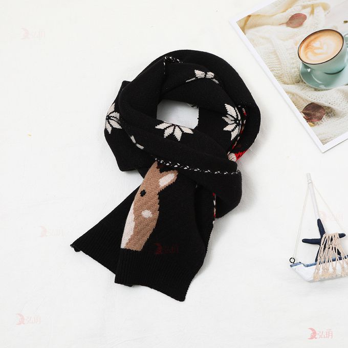 Love, Charlotte - 聖誕麋鹿針織毛線圍巾-黑色 (3歲+)