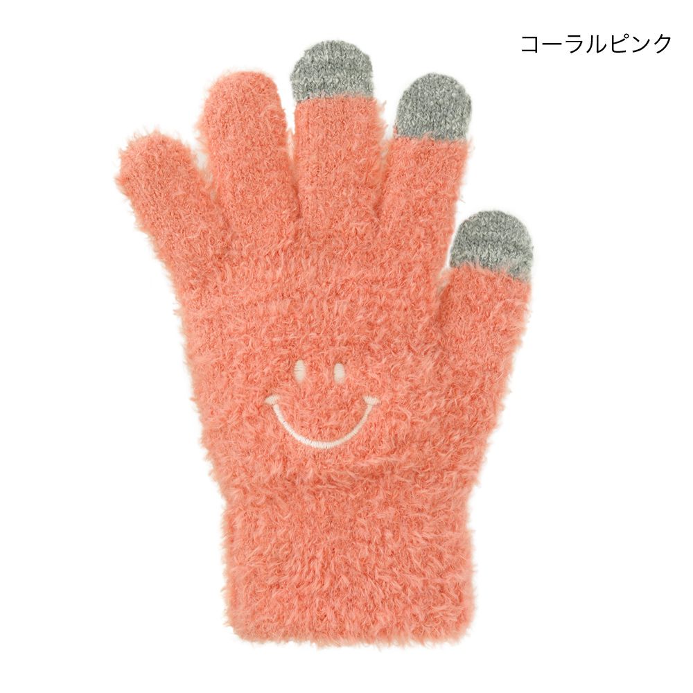 日本 TOMO - 大人可觸控短絨保暖手套-笑臉-芥黃