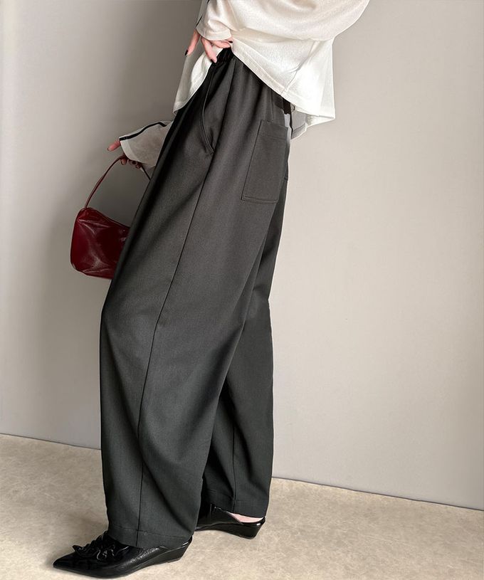 日本 Classical Elf - 時尚摺線俐落感錐形長褲-黑