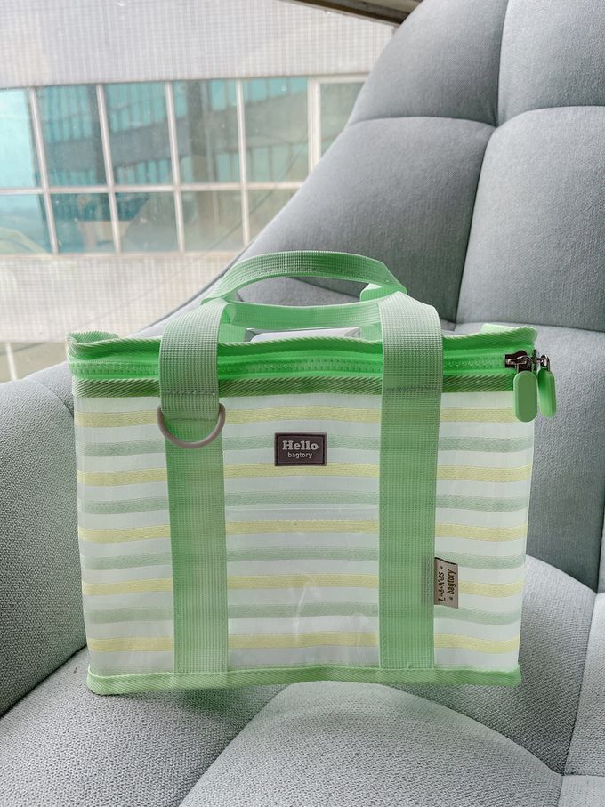 香港百寶袋王 Bagtory HK - 2023特別款花色午餐袋-綠橫條-27*13*19cm