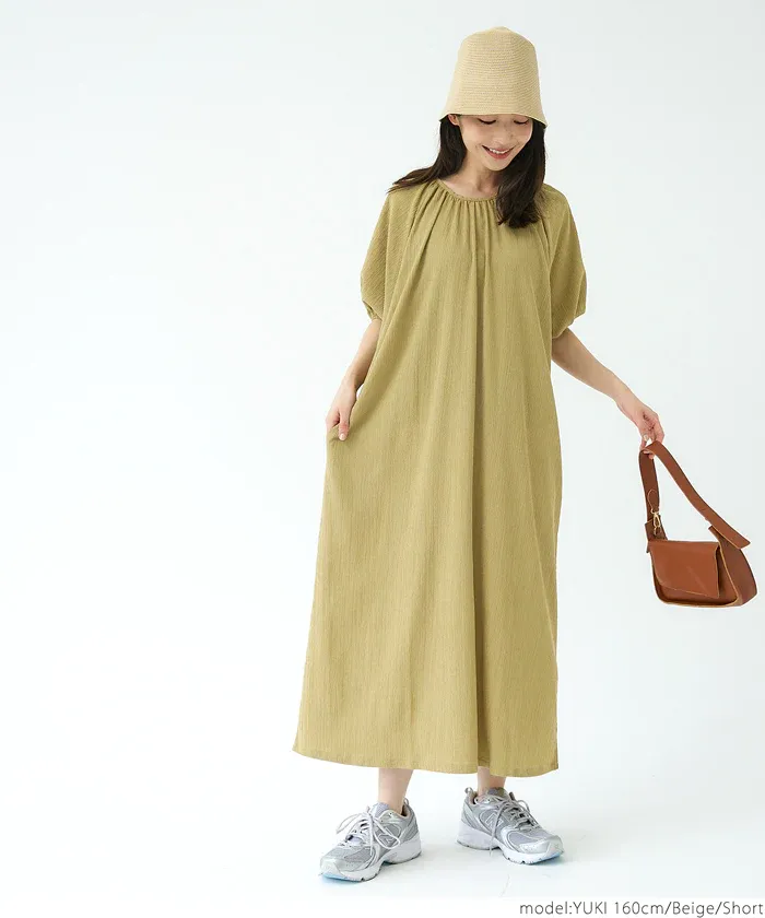 日本 COCA - 甜美後綁帶短袖洋裝-卡其