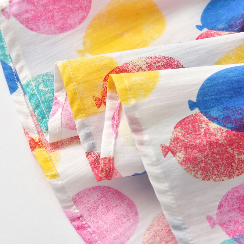 泡泡袖收腰公主裙-繽紛氣球-白底