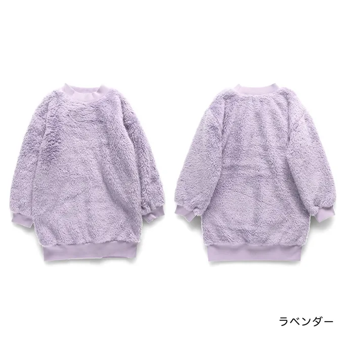 日本 BRANSHES - 泰迪熊雙面毛絨可愛長袖洋裝-黑白小花