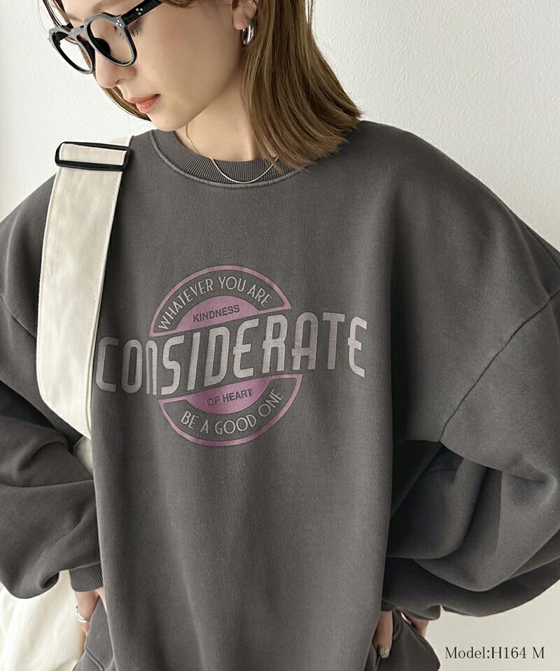 日本 Classical Elf - 水洗復古感印花寬鬆大學T-灰藍