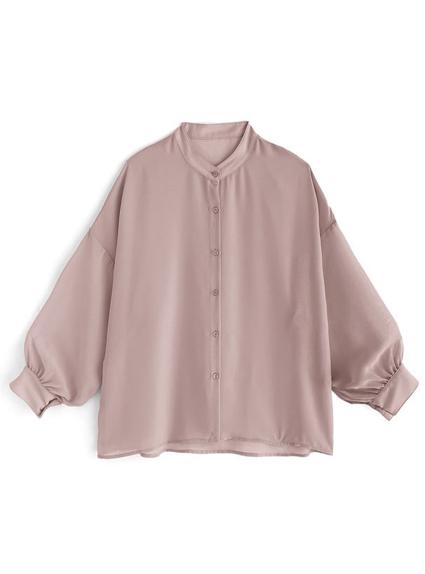 日本 GRL - 透膚感泡泡袖薄長袖襯衫-水藍 (F)