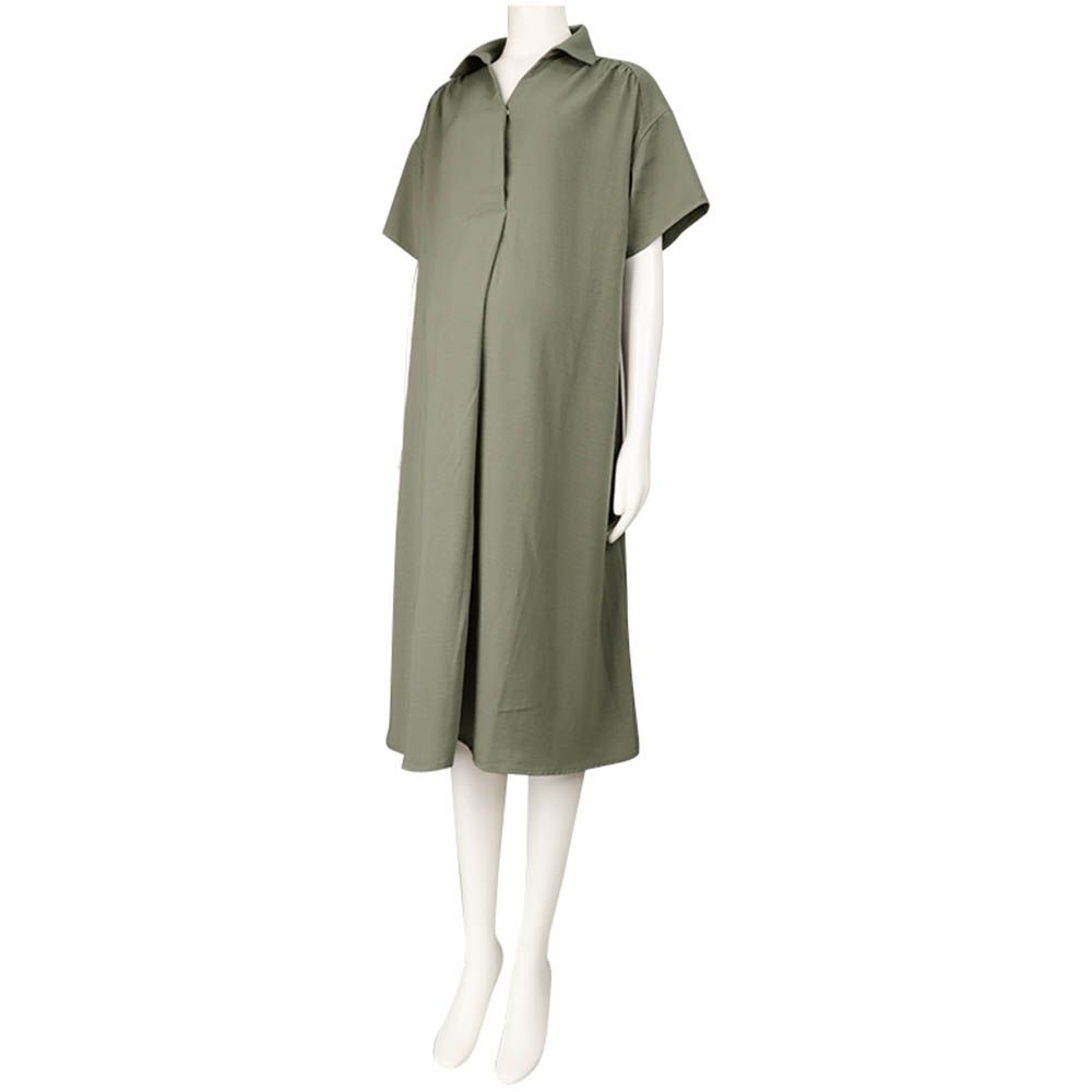 短袖襯衫洋裝-軍綠色