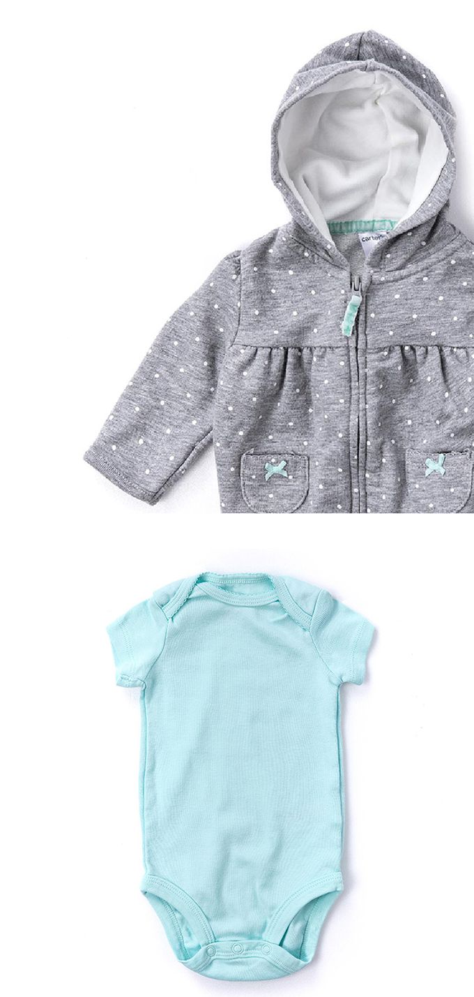美國 Carter's - 點點連帽外套+長褲+包屁衣3件組 (3 M)