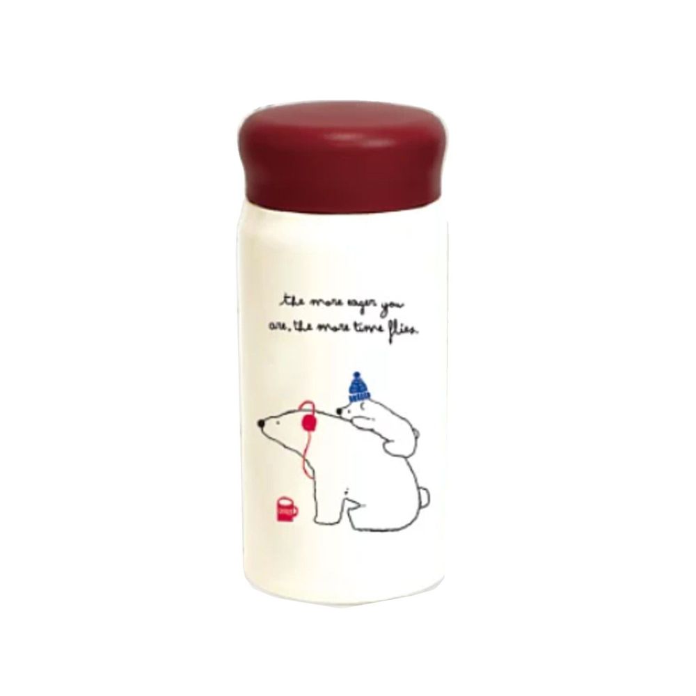 日本polarbearsfam - 大白祝日雙層不鏽鋼真空保溫瓶-紅-350ml