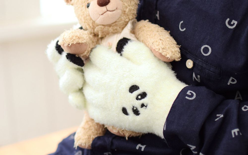 日本 TOMO - 兒童可觸控短絨保暖手套-比熊犬-深藍