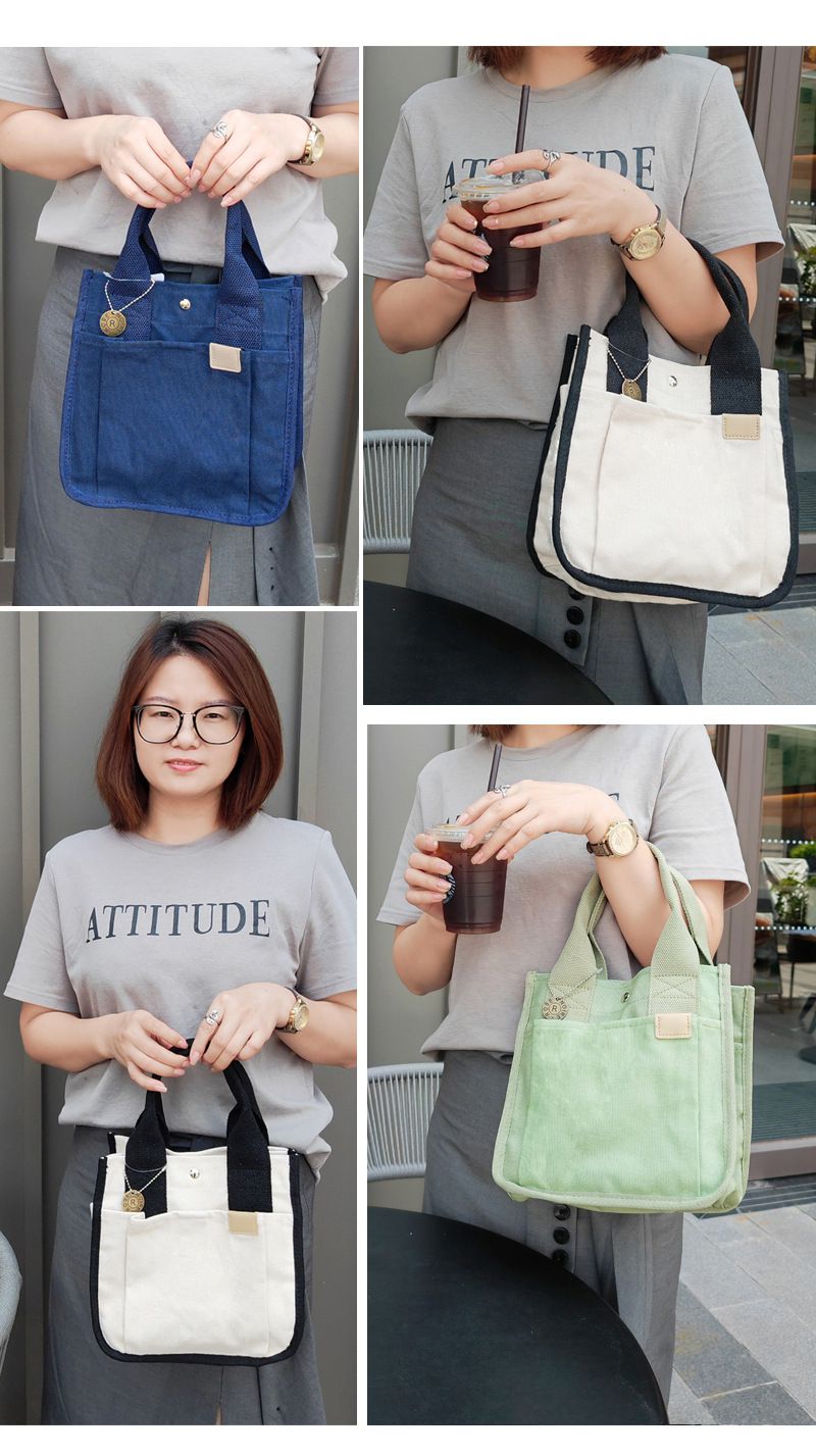 大容量帆布手提包/便當袋-粉色 (22x14.5x23cm)