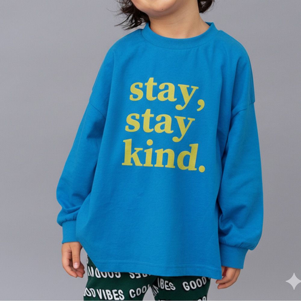 純棉正向英文標語長袖上衣-寶藍