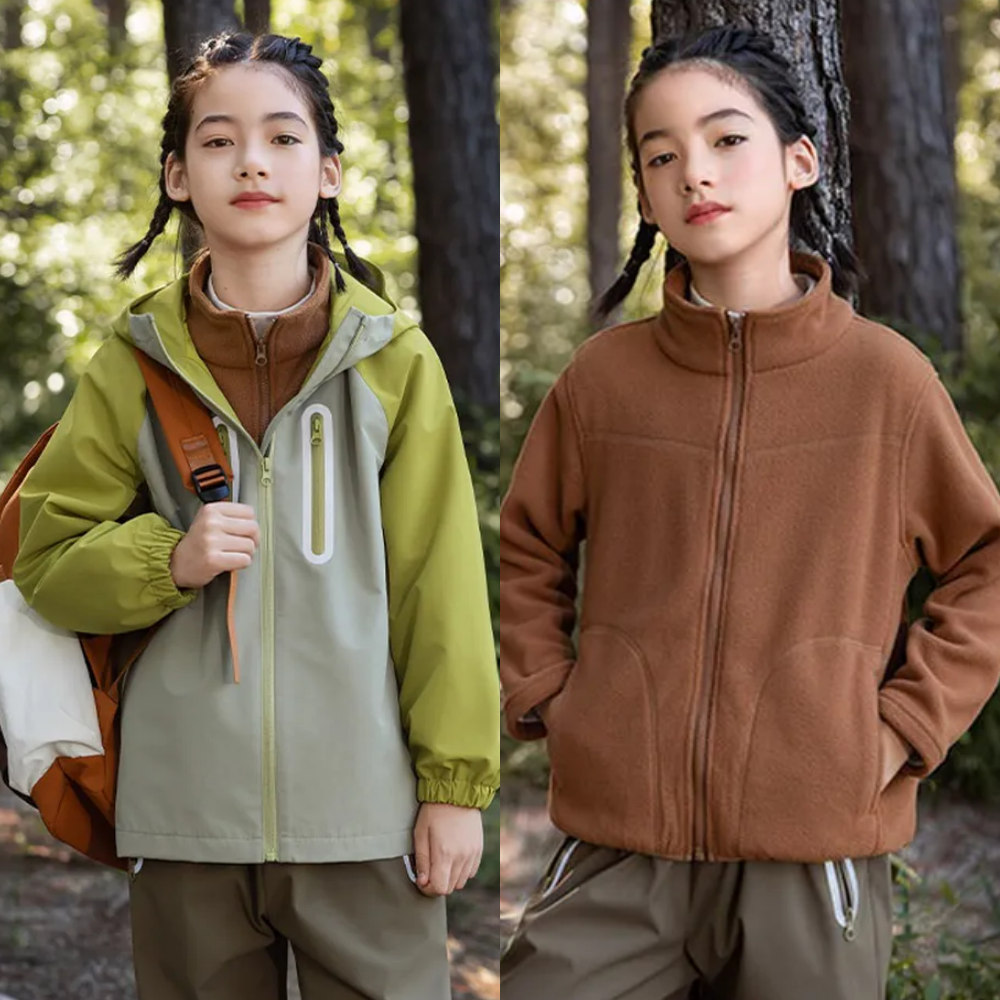 4級防水x保暖搖粒絨兩件式衝鋒外套-安全反光條-拼色黃綠