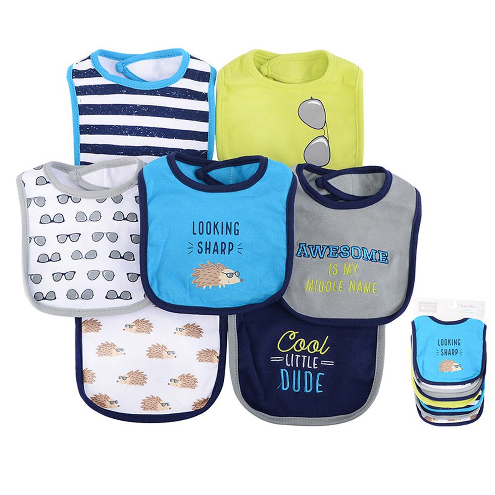 美國 Luvable Friends - 甜蜜寶貝嬰幼兒雙層吸水口水巾圍兜7入組-刺蝟寶寶