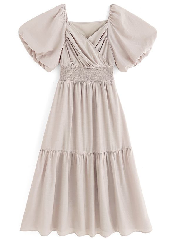 日本 GRL - 浪漫圓舞曲泡泡袖雪紡洋裝-高原綠