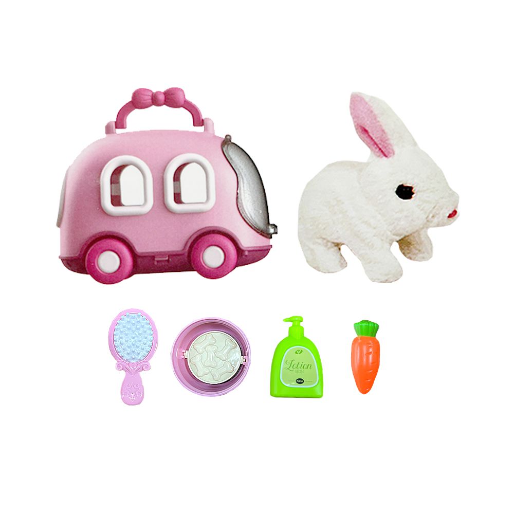 可愛電動寵物-兔子 附寵物行李箱粉色