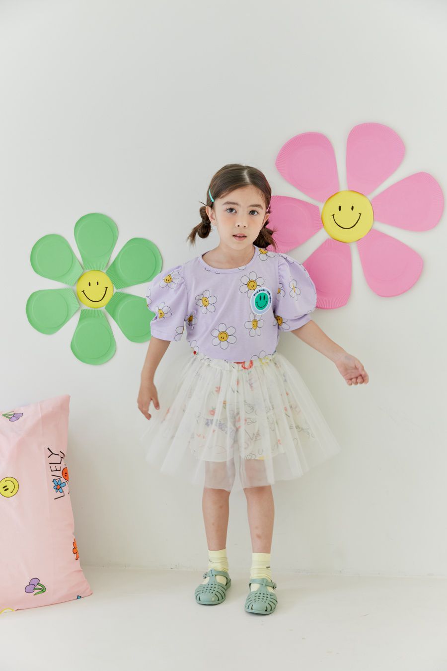 韓國 MINIATURE - HONEY笑臉澎澎袖上衣-紫