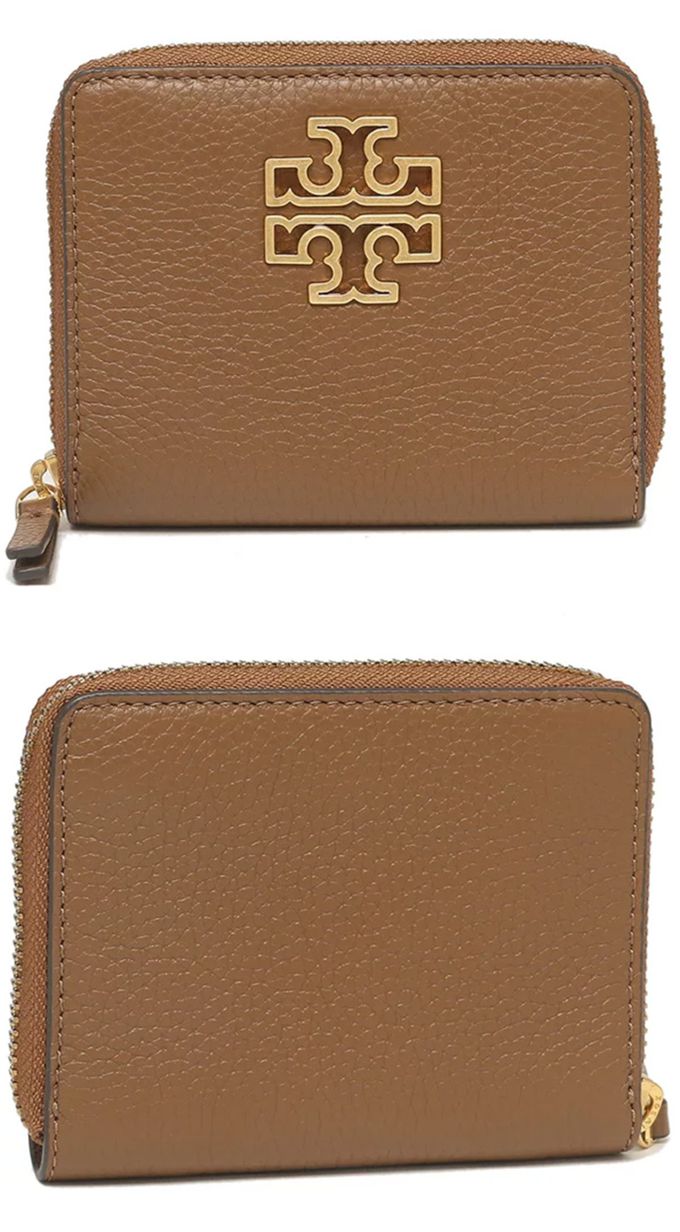 TORY BURCH - 雙T-LOGO素面扣式皮革短夾 (駝)