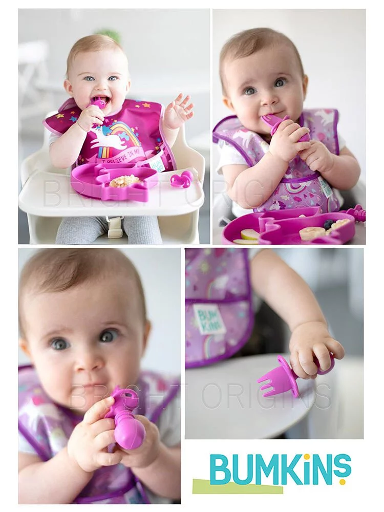 美國 Bumkins - 寶寶矽膠湯叉組-粉色