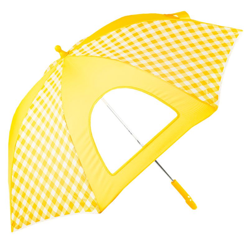 akachan honpo - 雨傘 圓弧狀傘珠-素面×格紋-黃色