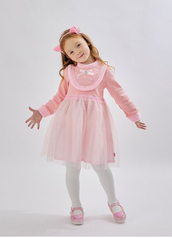 韓國 OZKIZ - (附配件)毛絨拼接連身洋裝-粉