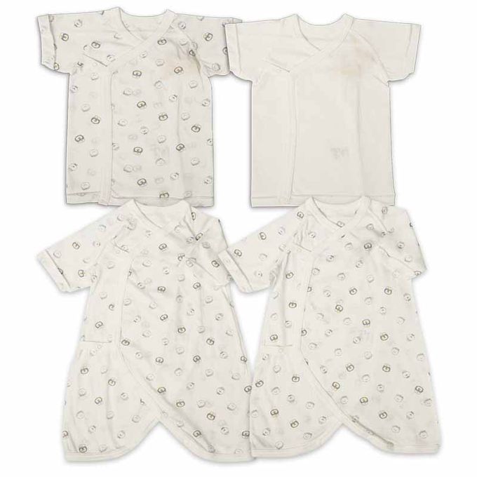 akachan honpo - 新生兒內衣4件組-米白色 (肚衣:50cm蝴蝶裝:50~60cm)