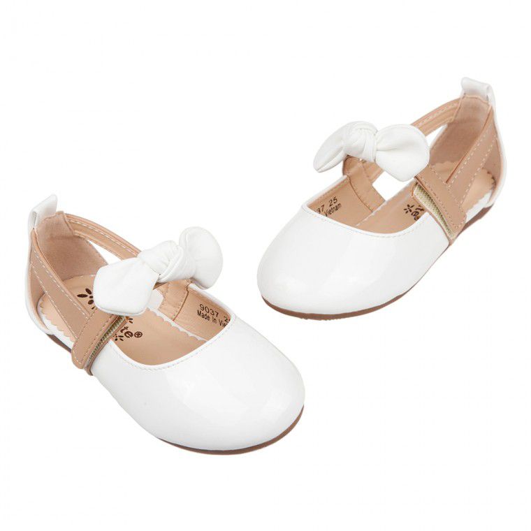 甜美風格蝴蝶結白色亮皮兒童娃娃鞋公主鞋