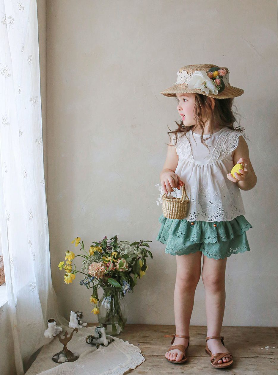 韓國 Puellaflo - (現省$50)蕾絲鏤空雕套裝-白X綠