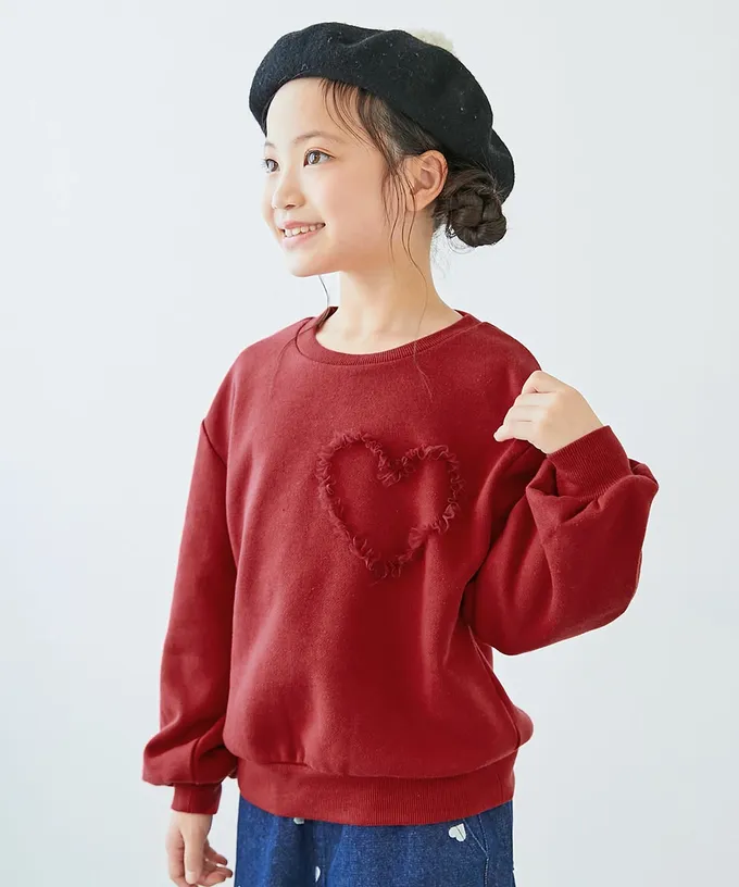 日本 devirock - 裏起毛蕾絲愛心長袖上衣-藍紫