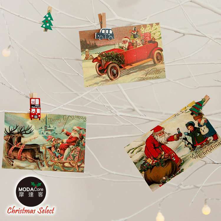 MODACore 摩達客 - 聖誕裝飾文具-原木小木夾子10入套組-薑餅人雪人系款