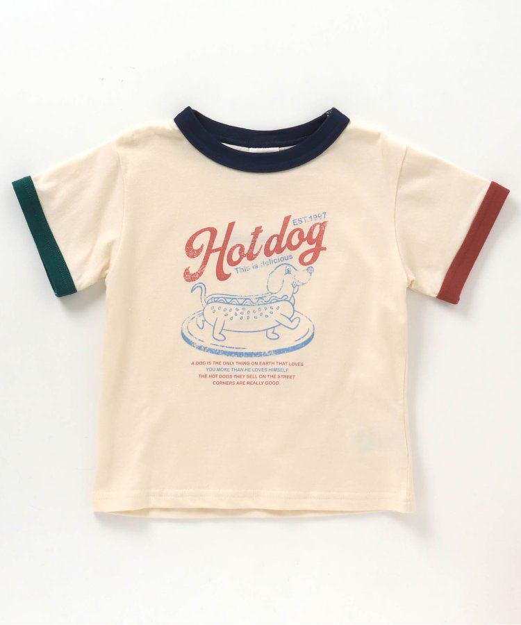 日本 BREEZE - 美式復古印花撞色邊短袖上衣-甜甜圈店-灰