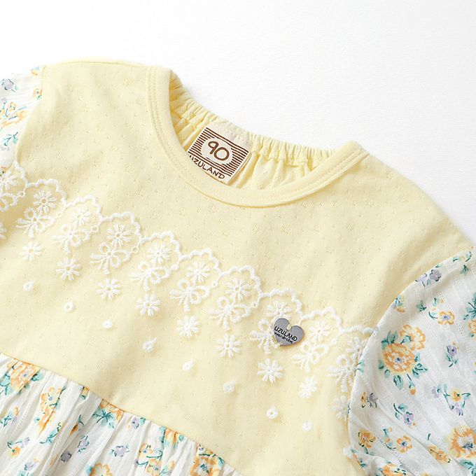 日本 ZOOLAND - 甜美花卉胸前蕾絲短袖洋裝-粉紅